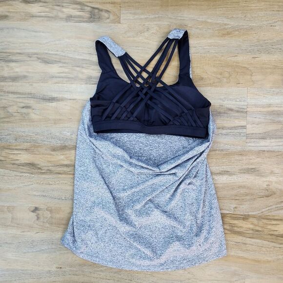 🔥Gray & Black Open Strappy Back Athletic Sleeveless Top Medium - Picture 5 of 10